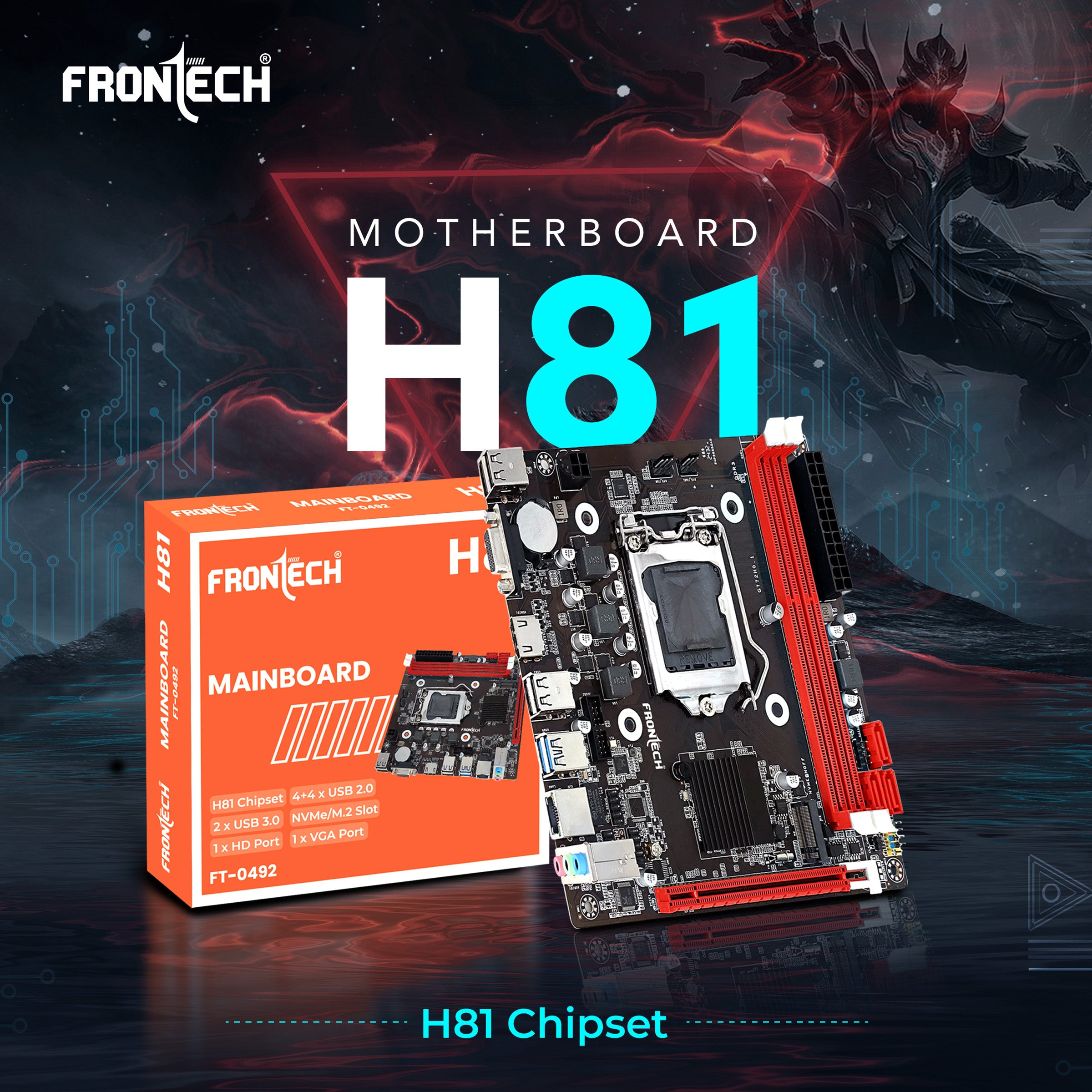 Frontech ProSeries H81 ATX Motherboard - Support Intel | AMD Processor,DDR4 | DDR5,PCIe Slots,LAN, Multiple USB Ports, HDMI | DisplayPort outputs Frontech ProSeries H81 ATX Motherboard - Support Intel | AMD Processor,DDR4 | DDR5,PCIe Slots,LAN, Multiple USB Ports, HDMI | DisplayPort outputs